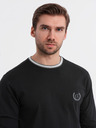 Ombre Clothing Tricou din bumbac pentru bărbați cu mânecă lungă, decolteu în V în dungi și broderie Ombre Clothing