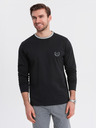 Ombre Clothing Tricou din bumbac pentru bărbați cu mânecă lungă, decolteu în V în dungi și broderie Ombre Clothing