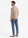 Ombre Clothing Tricou din bumbac pentru bărbați cu mânecă lungă, decolteu în V în dungi și broderie Ombre Clothing