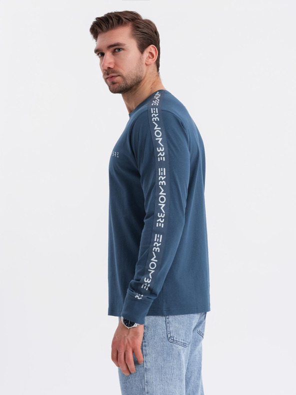 Ombre Clothing Tricou din bumbac pentru bărbați cu mânecă lungă, cu bordură și imprimeu pe piept Ombre Clothing