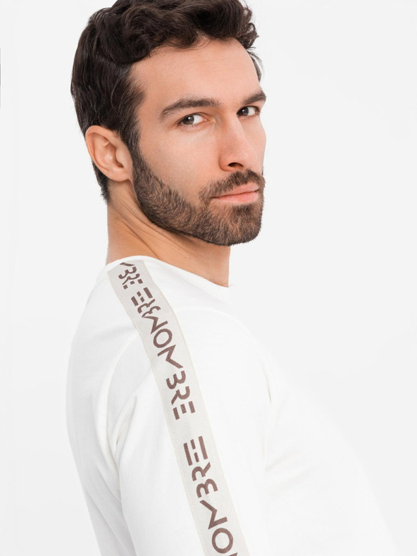 Ombre Clothing Tricou din bumbac pentru bărbați cu mânecă lungă, cu bordură și imprimeu pe piept Ombre Clothing