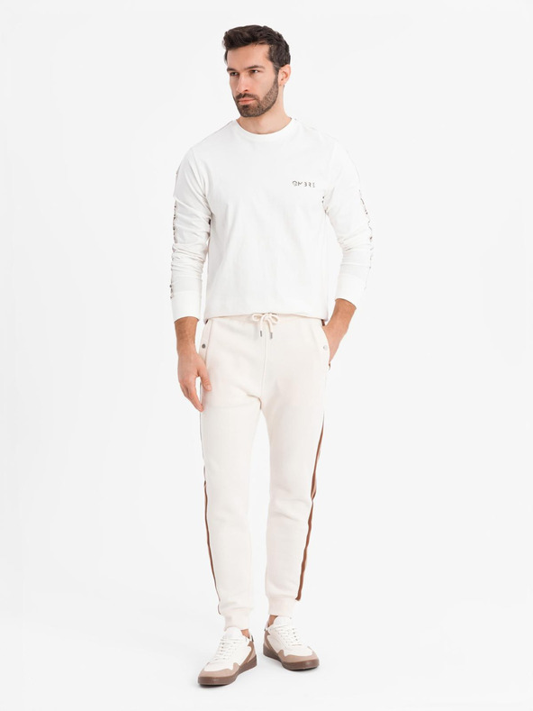 Ombre Clothing Tricou din bumbac pentru bărbați cu mânecă lungă, cu bordură și imprimeu pe piept Ombre Clothing