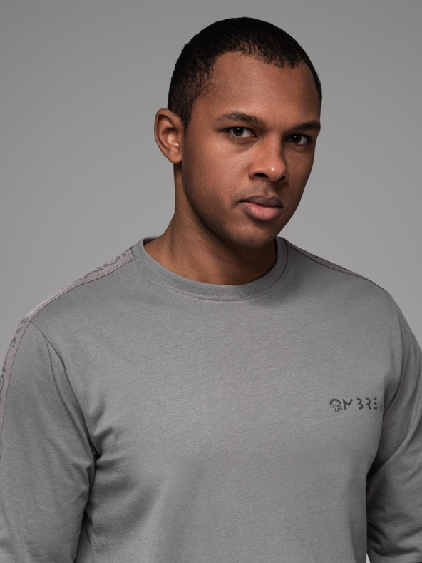 Ombre Clothing Tricou din bumbac pentru bărbați cu mânecă lungă, cu bordură și imprimeu pe piept Ombre Clothing