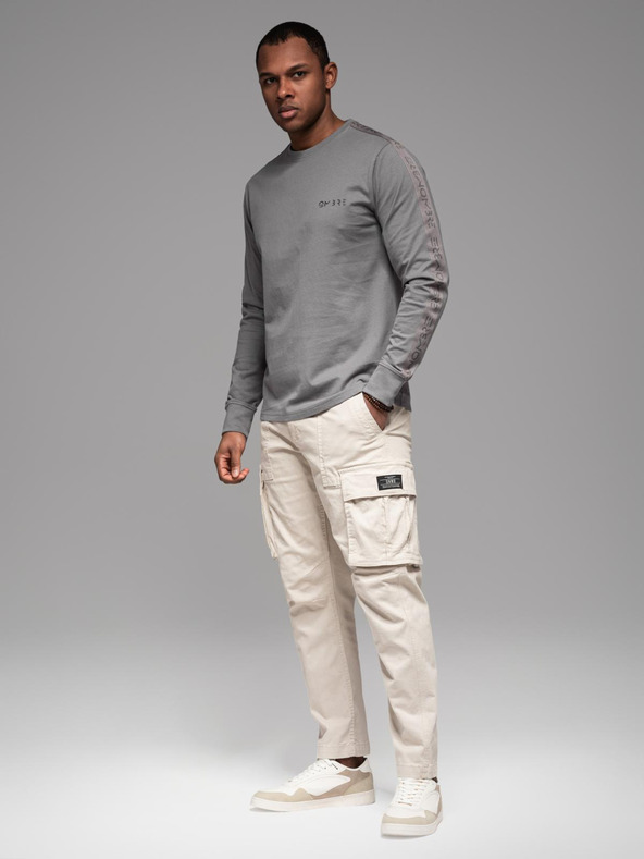 Ombre Clothing Tricou din bumbac pentru bărbați cu mânecă lungă, cu bordură și imprimeu pe piept Ombre Clothing