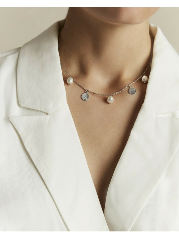 Rosefield Colier din oțel pentru femei Rosefield Multi Shell and Pearl Charms