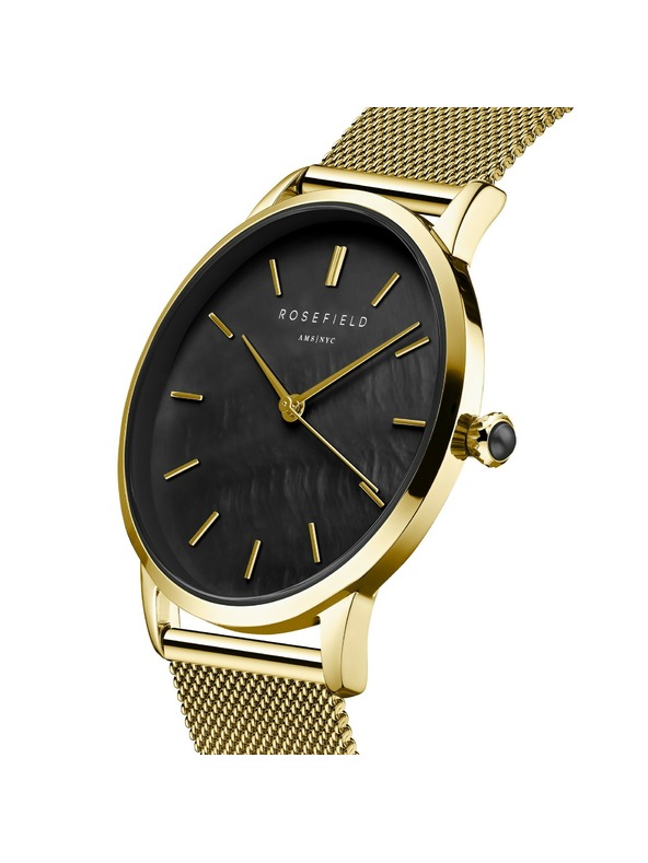 Rosefield Ceas de damă Rosefield Pearl Edit Plasă Neagră Aurie RBGMG-R07