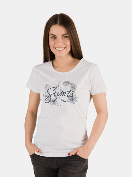 Sam 73 Tricou imprimat cu dungi gri deschis pentru femei SAM 73
