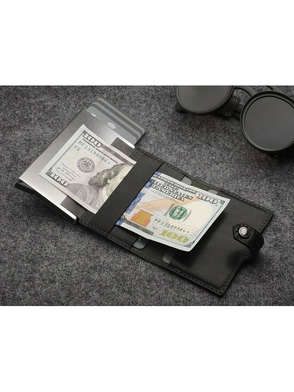 Pularys Portofel din piele pentru bărbați Pularys Easy Wallet negru