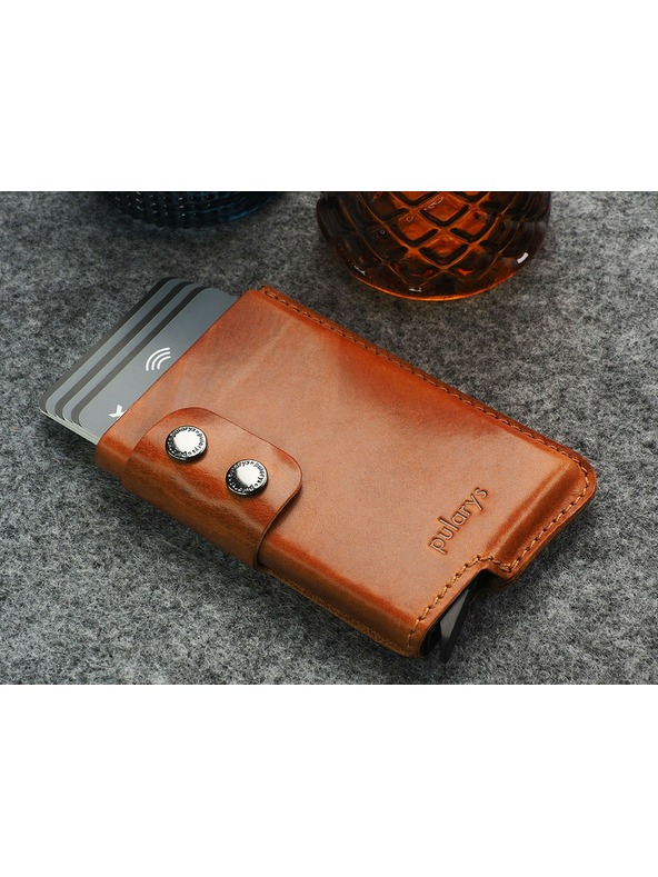 Pularys Portofel din piele pentru bărbați Pularys Funky maro deschis