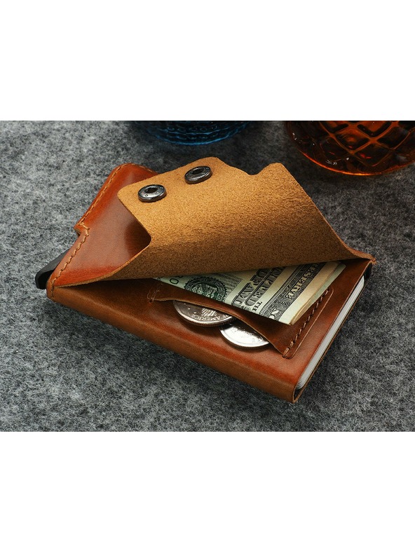 Pularys Portofel din piele pentru bărbați Pularys Funky maro deschis