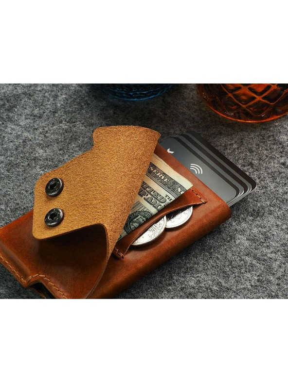 Pularys Portofel din piele pentru bărbați Pularys Funky maro deschis