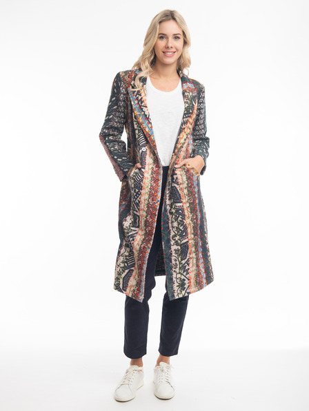 Orientique Maro și albastru Palton cu model Orientique Tartan pentru femei