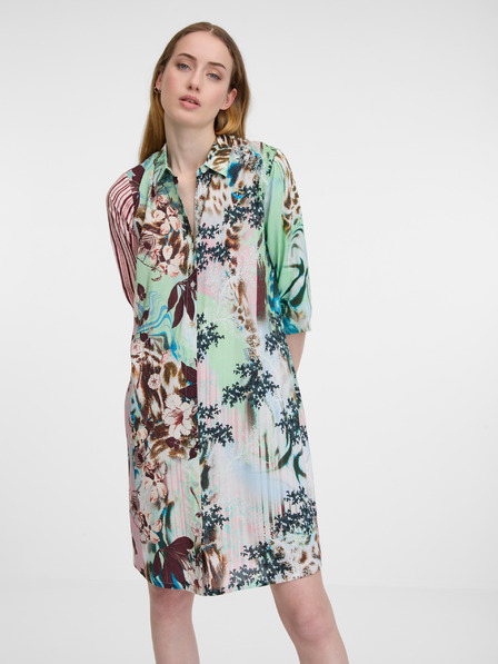 Orientique Rochie cămașă cu model Orientique maro-verde pentru femei