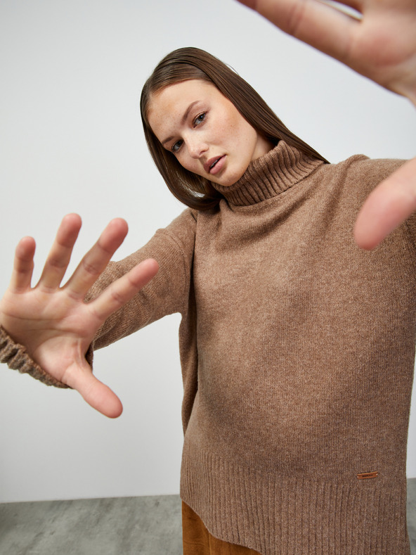 ZOOT.lab Bluză cu guler înalt supradimensionată pentru femei maro ZOOT.lab Nairobi