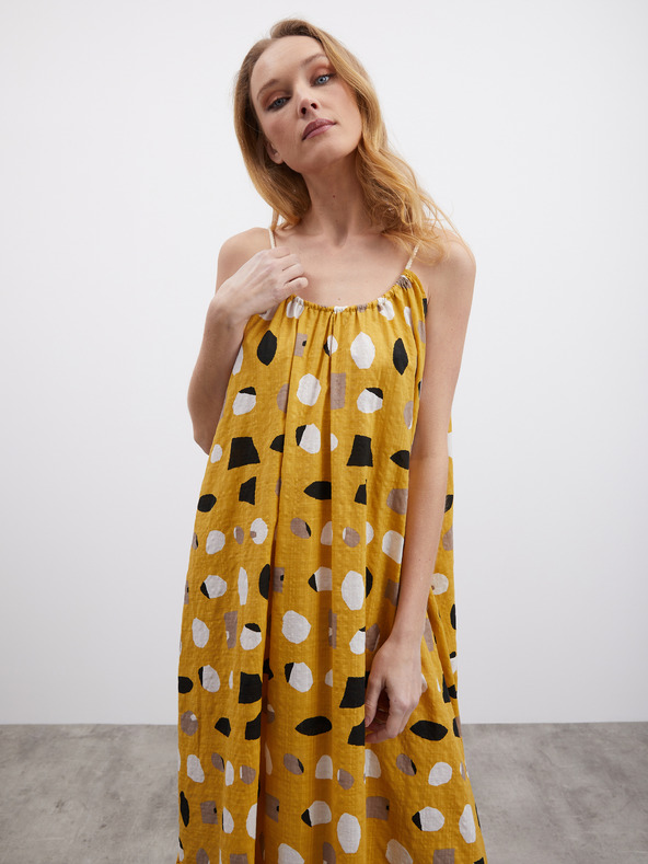 ZOOT.lab Rochie maxi pentru femei cu model muștar și volan ZOOT.lab Grete