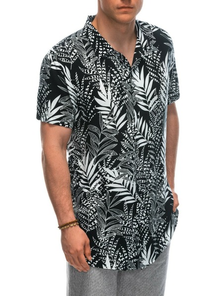 Ombre Clothing Tricou cu mâneci scurte cu model din viscoză pentru bărbați OM-SHPS-0113 Ombre Clothing negru