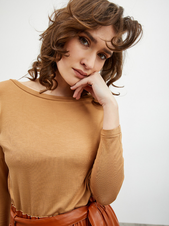 ZOOT.lab Tricou de bază lejer pentru femei bej cu mâneci trei sferturi ZOOT.lab Leticia