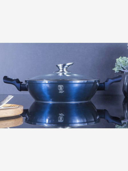 Berlingerhaus Tavă de copt rotundă cu suprafață din marmură și capac 24 cm BERLINGERHAUS Metallic Line Aquamarine Edition