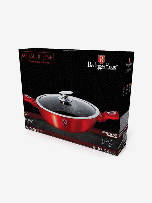 Berlingerhaus Tavă de copt rotundă cu suprafață din marmură și capac 32 cm BERLINGERHAUS Burgundy Metallic Line