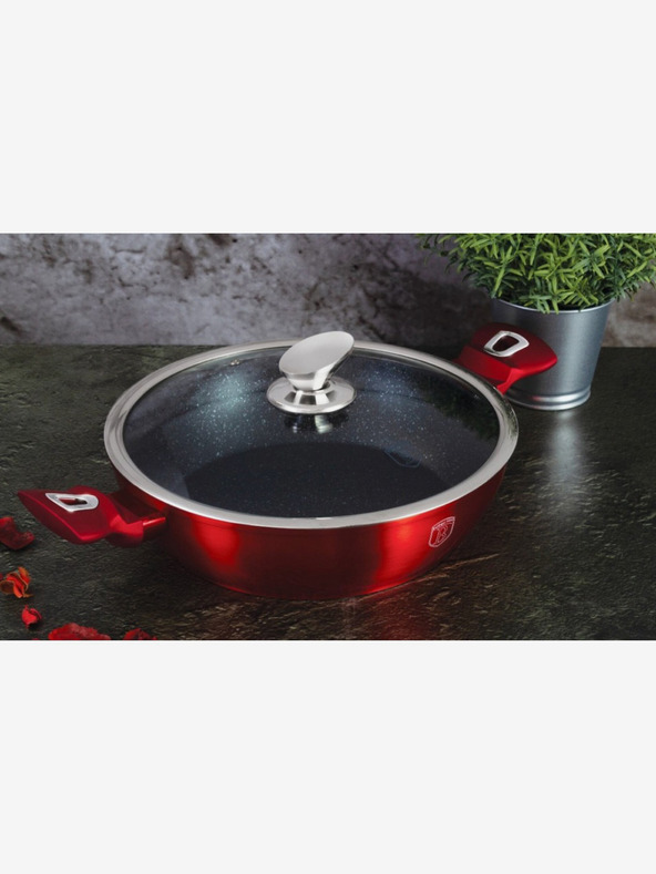 Berlingerhaus Tavă de copt rotundă cu suprafață din marmură și capac 32 cm BERLINGERHAUS Burgundy Metallic Line