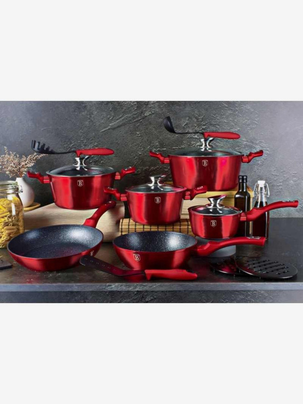 Berlingerhaus Tavă de copt rotundă cu suprafață din marmură și capac 32 cm BERLINGERHAUS Burgundy Metallic Line