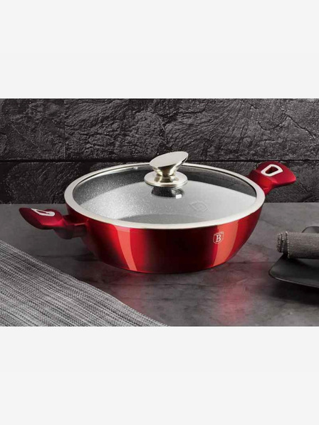 Berlingerhaus Tavă rotundă de copt cu suprafață de marmură și capac 28 cm BERLINGERHAUS Burgundy Metallic Line