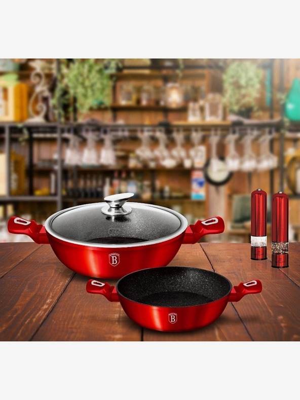 Berlingerhaus Tavă rotundă de copt cu suprafață de marmură și capac 28 cm BERLINGERHAUS Burgundy Metallic Line