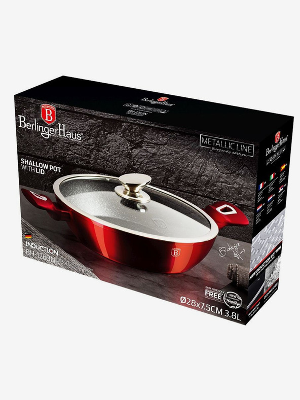 Berlingerhaus Tavă rotundă de copt cu suprafață de marmură și capac 28 cm BERLINGERHAUS Burgundy Metallic Line