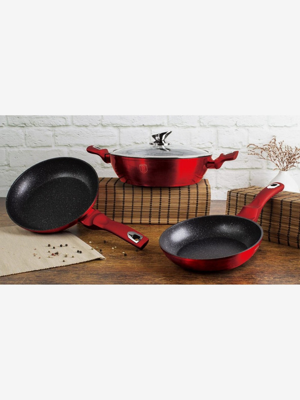 Berlingerhaus Tavă rotundă de copt cu suprafață de marmură și capac 28 cm BERLINGERHAUS Burgundy Metallic Line